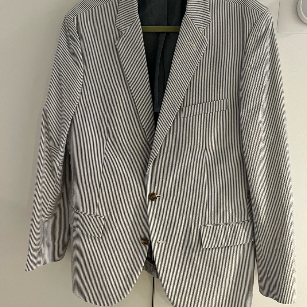 J. Crew Blue and White Striped Seersucker Suit